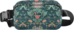 Floral Leaves Green Fanny Packs for Women Bright Color Belt Bags Hip Pack Waterproof Waist Purse for Women