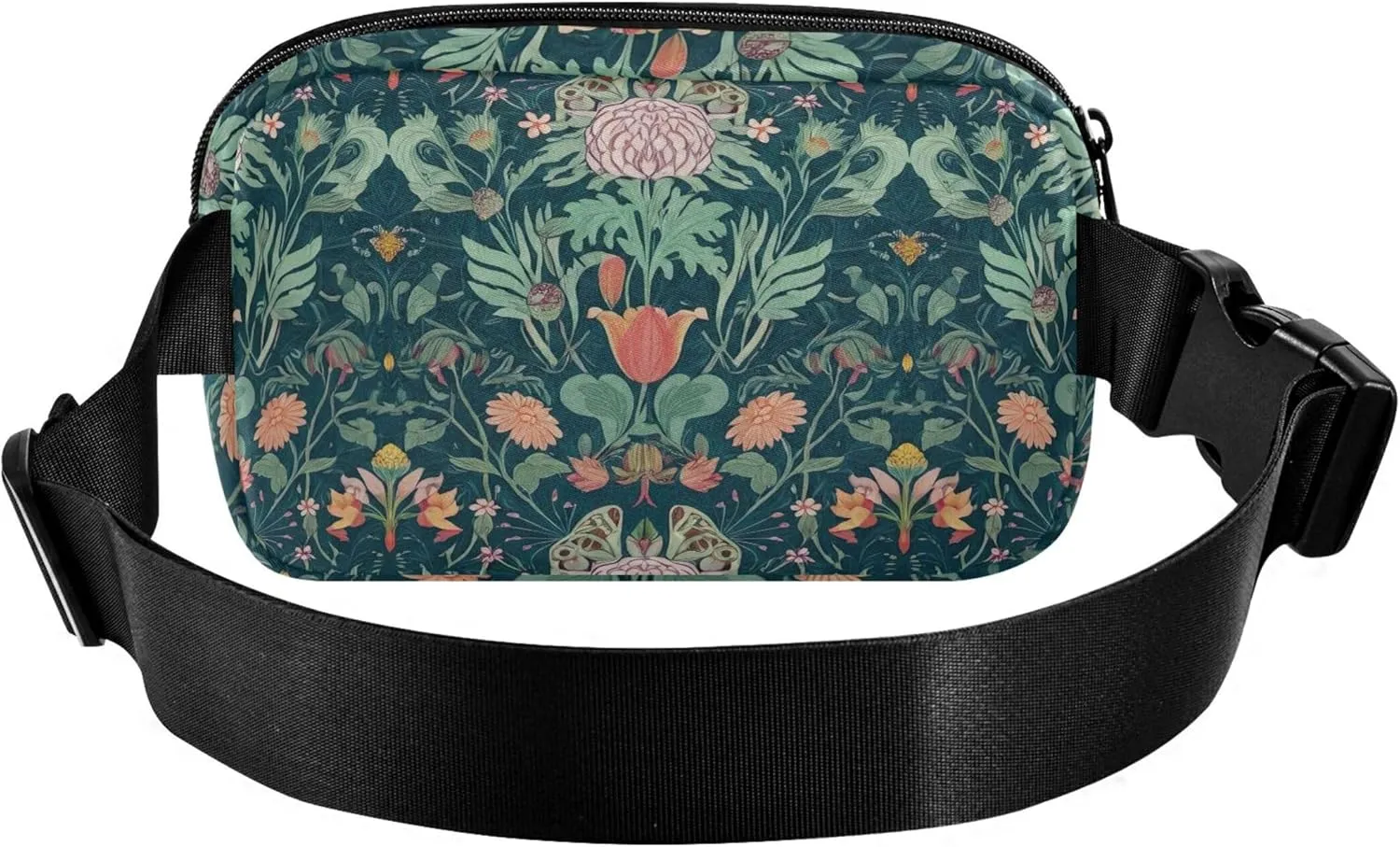 Floral Leaves Green Fanny Packs for Women Bright Color Belt Bags Hip Pack Waterproof Waist Purse for Women