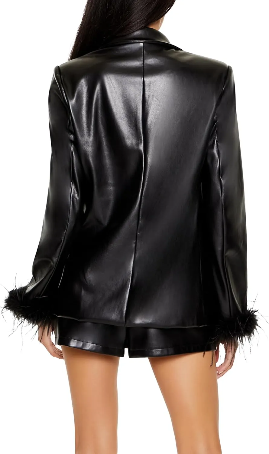 Forever 21 Women's Faux Feather & Leather Blazer