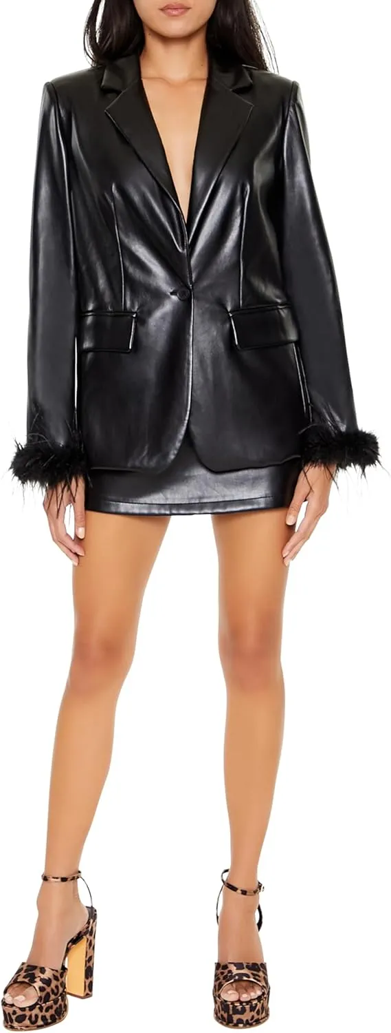 Forever 21 Women's Faux Feather & Leather Blazer