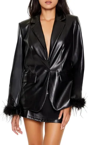 Forever 21 Women's Faux Feather & Leather Blazer