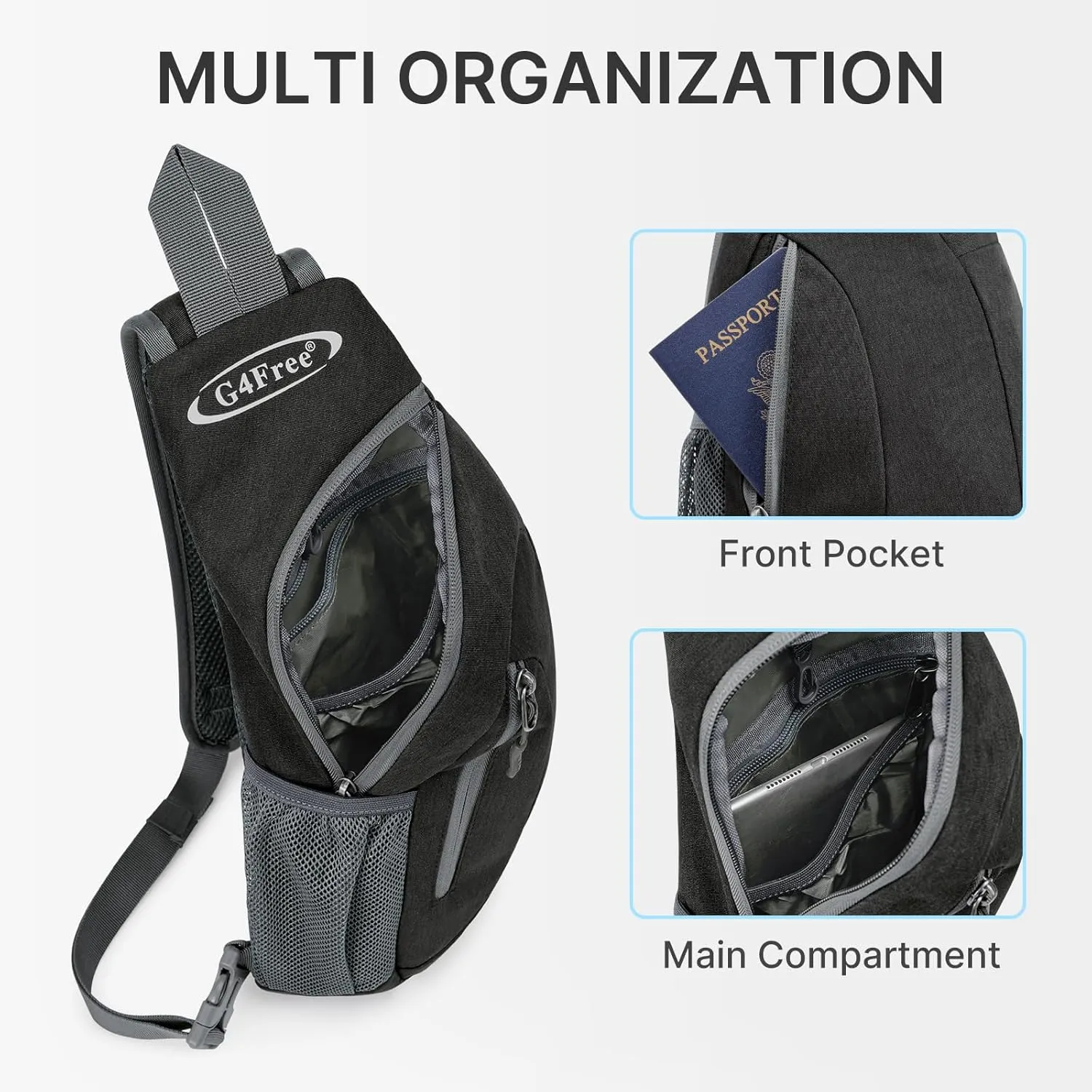 G4Free Sling Bags Men and Women Shoulder Backpack Small Crossbody Chest Sling Backpack (Dark Grey)