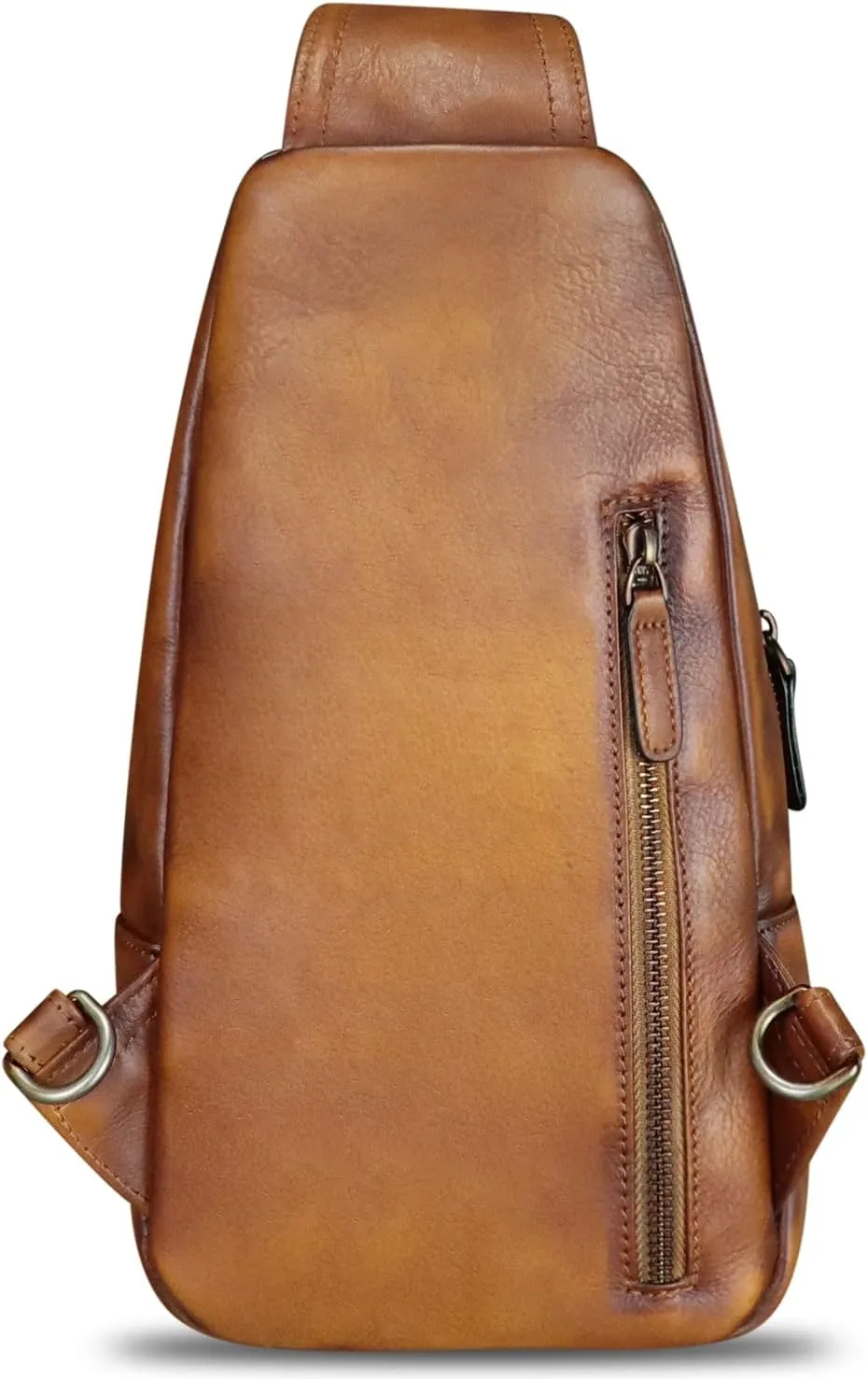 Genuine Leather Sling Bag Multifunction Crossbody Hiking Fanny Daypack Vintage Chest Shoulder Backpack Motorcycle Purse (Brown) Medium