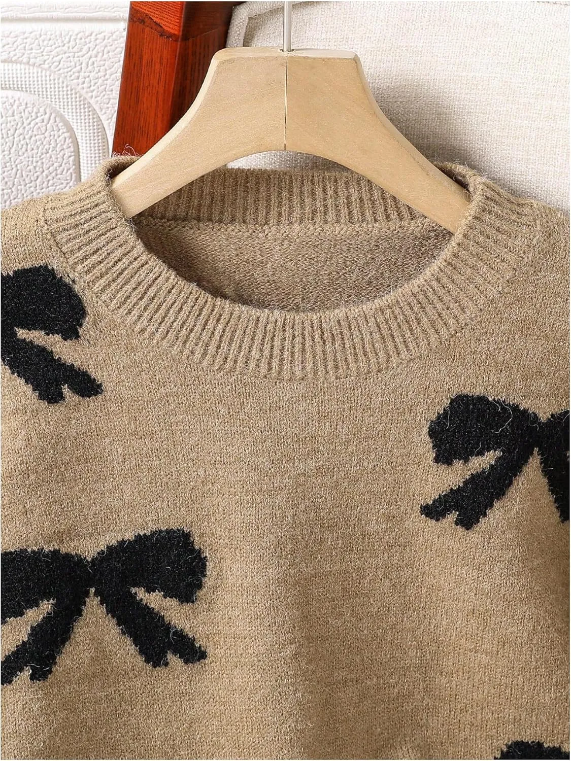Girl's Cute Bow Sweater Crew Neck Long Sleeve Drop Shoulder Loose Pullover Tops