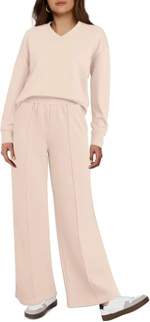 Glamaker Women's 2 Piece Sweatsuits Sets Long Sleeve Pullover Tops Wide Leg Pants Casual Lounge Sweat Sets Fall Outfits