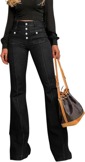 GOLDPKF Womens Bell Bottom High Waisted Jeans Flare Curvy Denim Pants Slim Stretch Bootcut Leg Trouser with Pockets