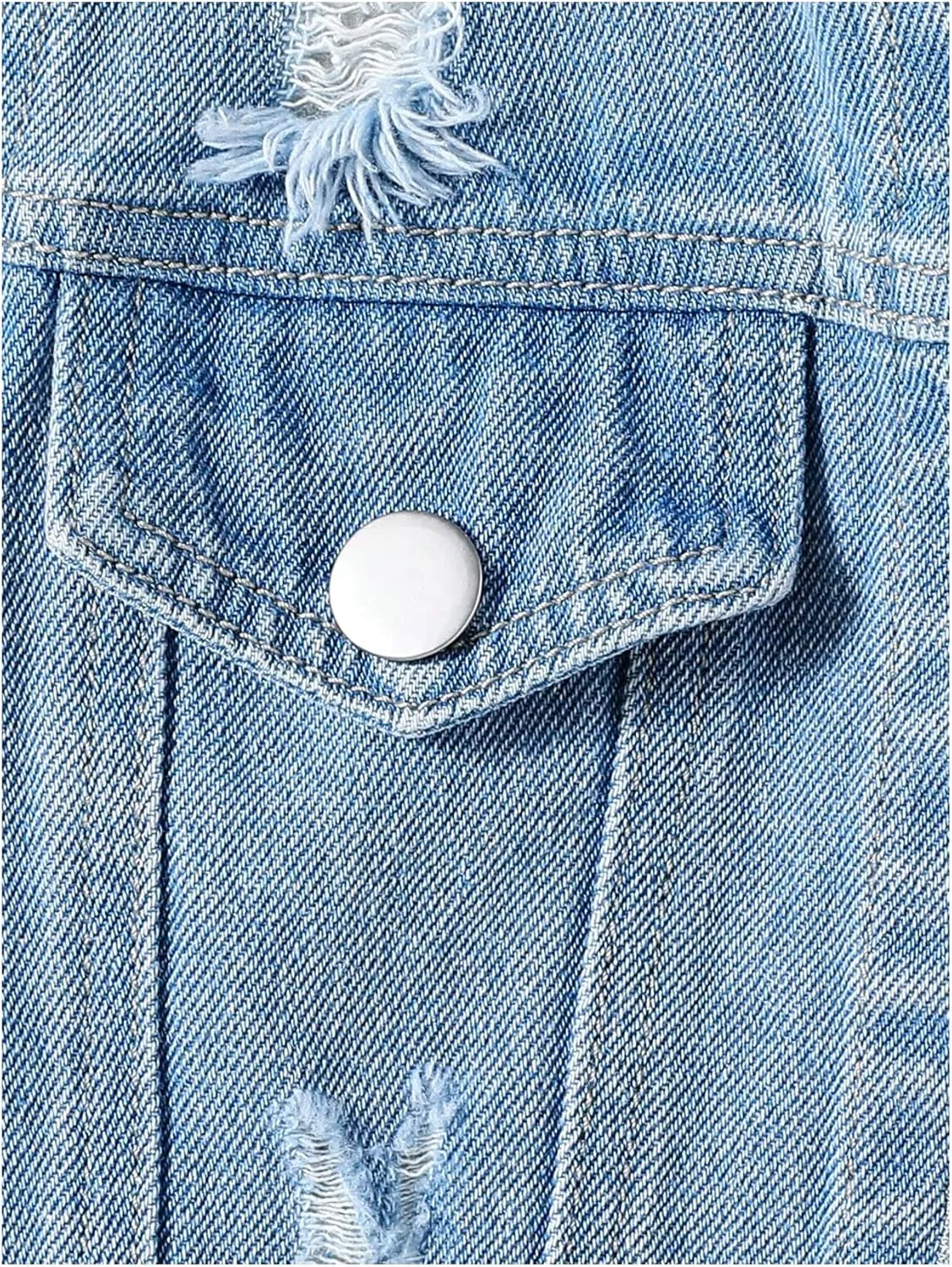 GORGLITTER Girl's Long Sleeve Denim Jacket Coat Button Down Distressed Raw Trim Collar Cropped Jacket