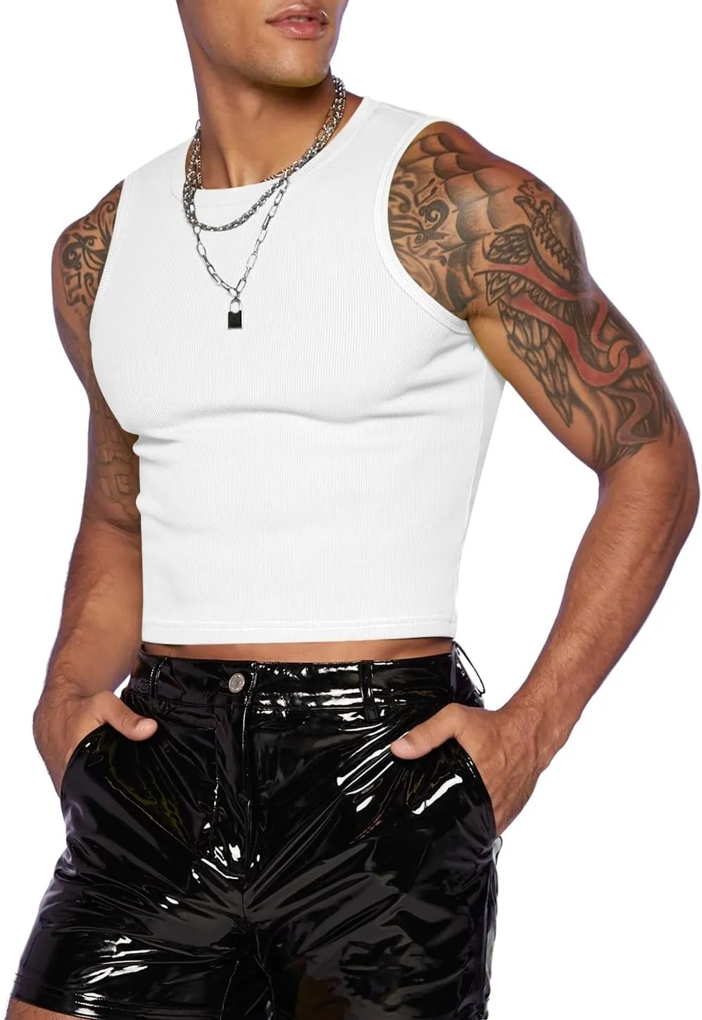 GORGLITTER Men's Fashion Workout Neon Crop Tank Top Slim Fit Hot Shirts