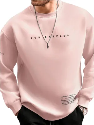 GORGLITTER Men's Letter Graphic Sweatshirt Crewneck Oversized Long Sleeve Drop Shoulder Pullover Top