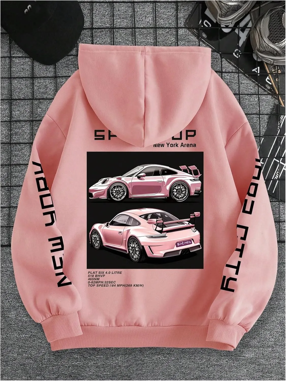 GORGLITTER Women's Car Graphic Zip Up Hooded Sweatshirt with Pocket Casual Oversized Fleece Hoodie Jacket