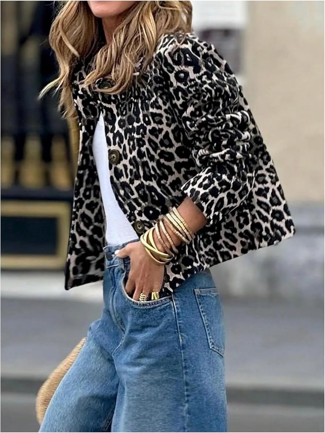 GORGLITTER Women's Leopard Long Sleeve Bomber Jacket Cheetah Button Up Trench Coat Fall Fashion Outfits 2024