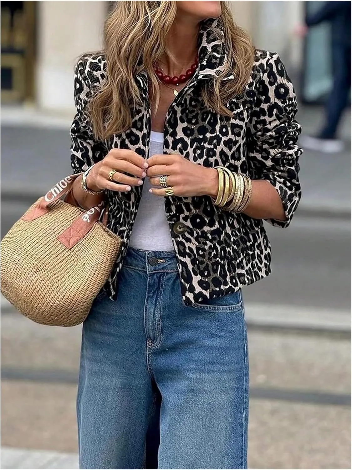 GORGLITTER Women's Leopard Long Sleeve Bomber Jacket Cheetah Button Up Trench Coat Fall Fashion Outfits 2024