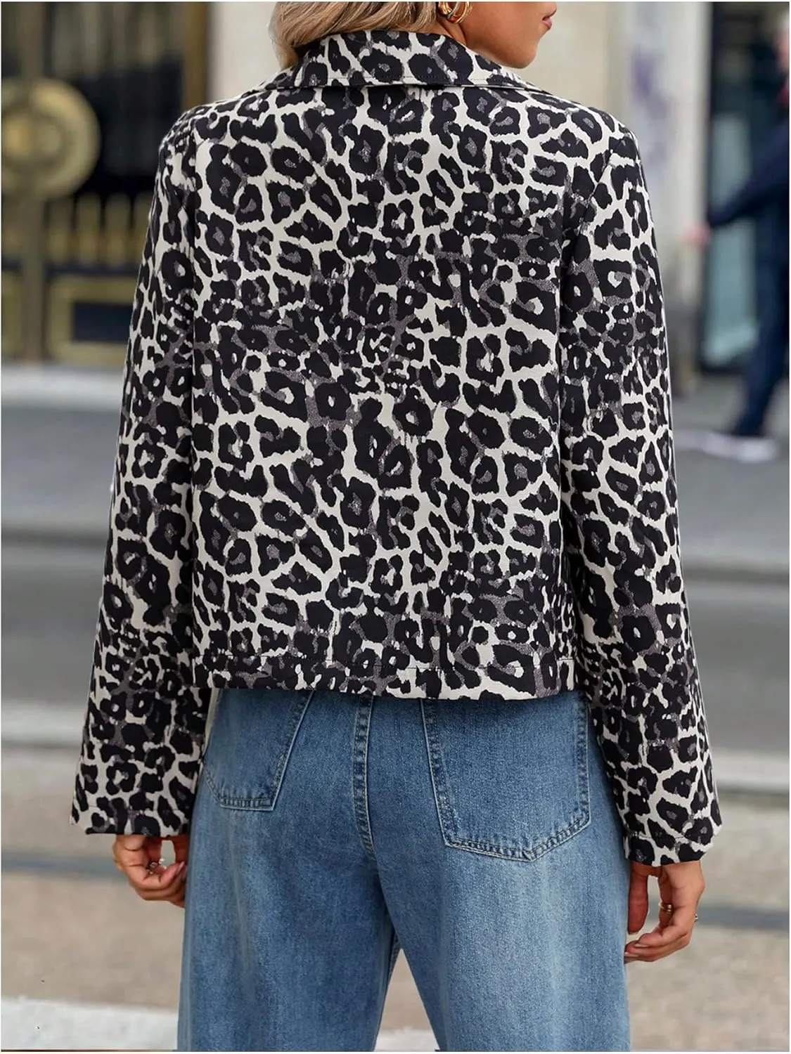GORGLITTER Women's Leopard Long Sleeve Bomber Jacket Cheetah Button Up Trench Coat Fall Fashion Outfits 2024