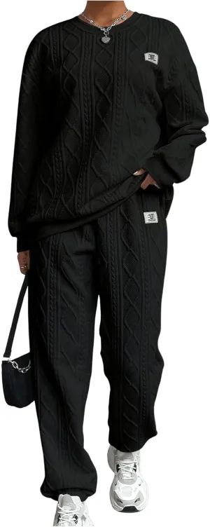 GORGLITTER Women's Sweatsuit 2 Piece Outfit Plain Oversized Crewneck Sweatshirt and Sweatpants Set