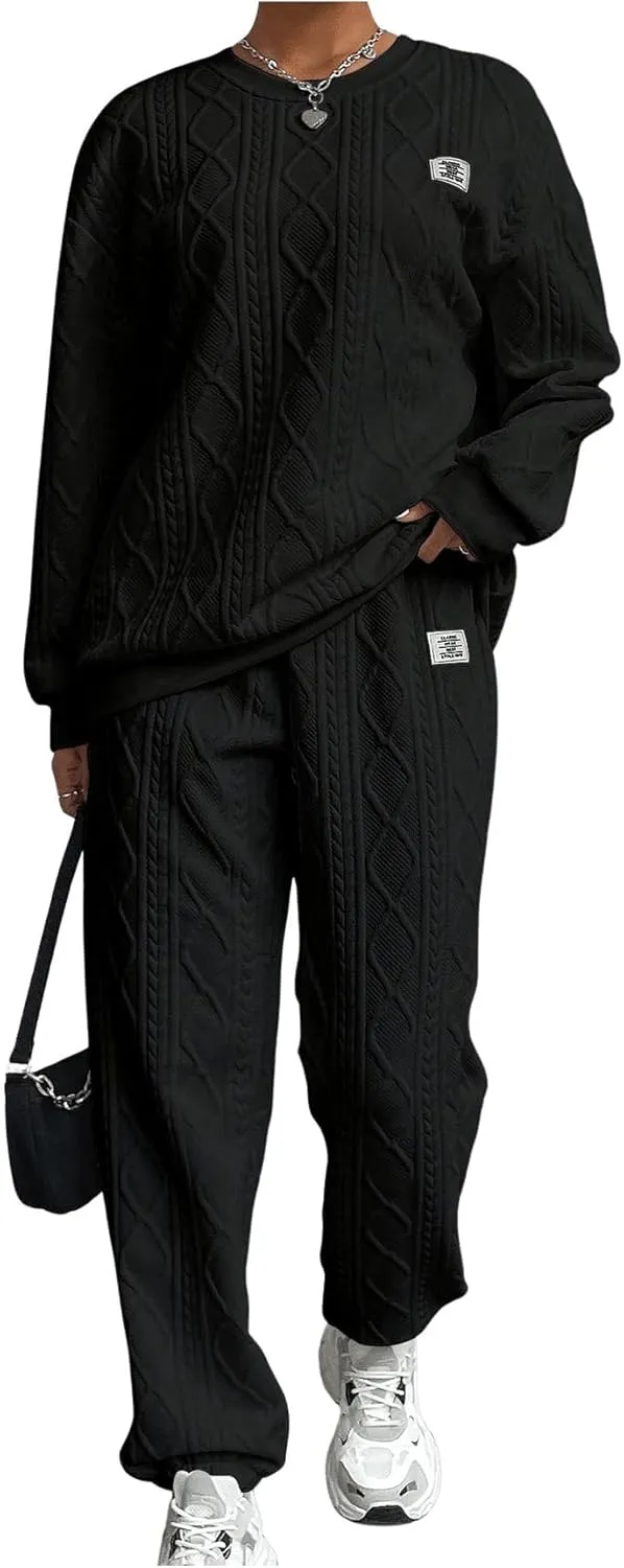 GORGLITTER Women's Sweatsuit 2 Piece Outfit Plain Oversized Crewneck Sweatshirt and Sweatpants Set