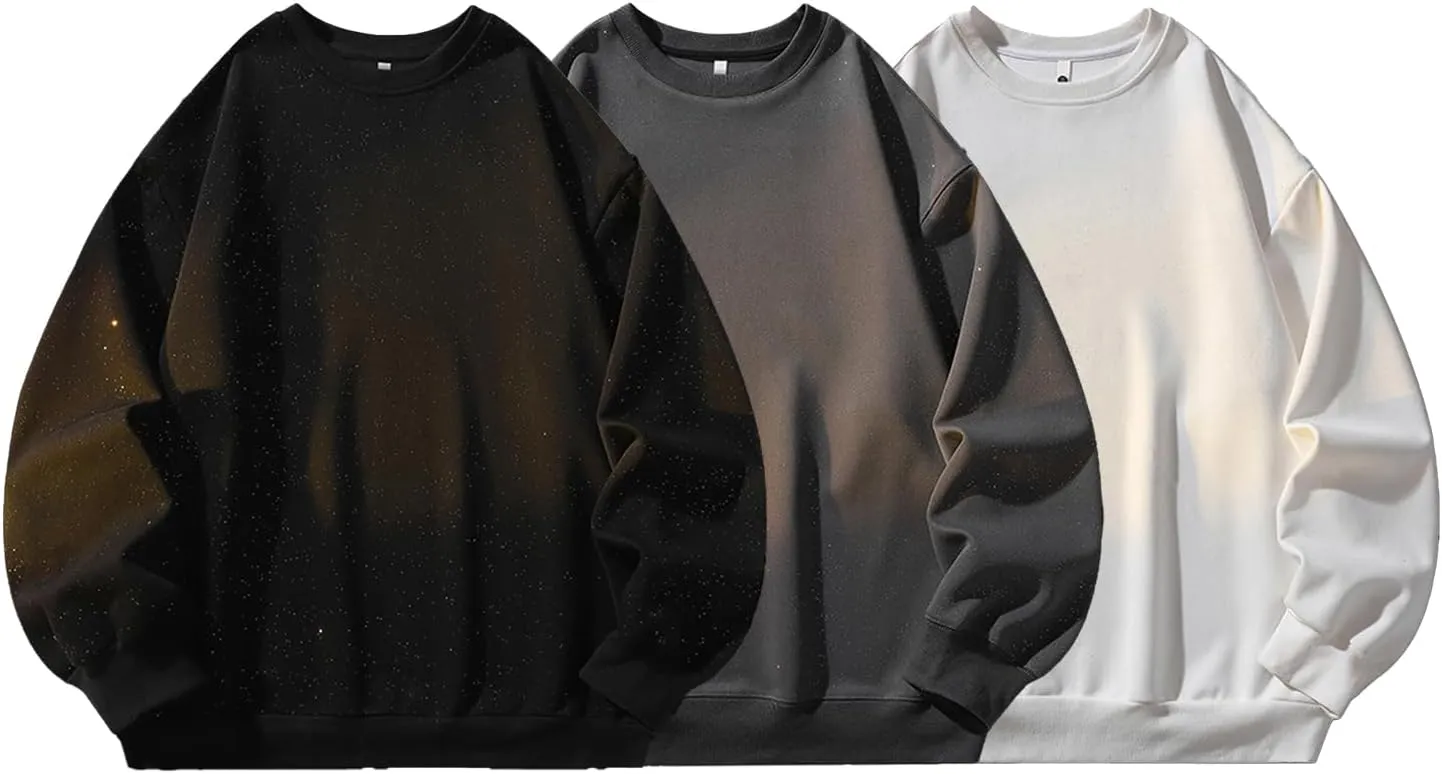 GURUNVANI Glitter Crewneck Sweatshirt Mens Heavyweight Pullover Shirt Sparkle Partywear