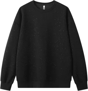GURUNVANI Glitter Crewneck Sweatshirt Mens Heavyweight Pullover Shirt Sparkle Partywear
