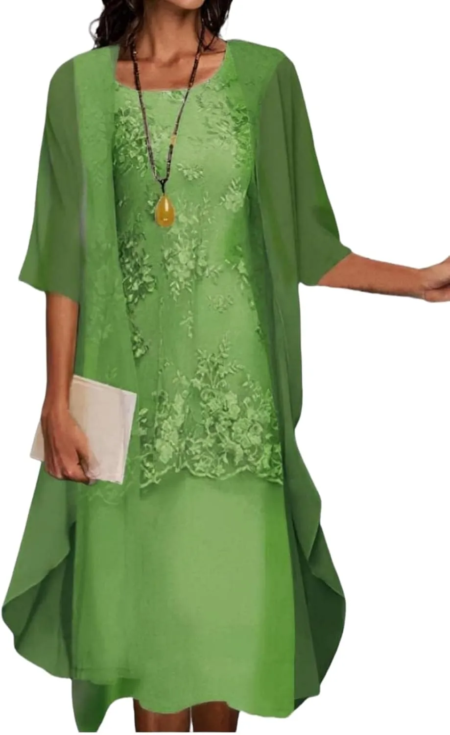 Guteidee Two Piece Set Maxi Dress for Womens Chiffon Cardigan Wedding Guest Floral Print Midi Dresses