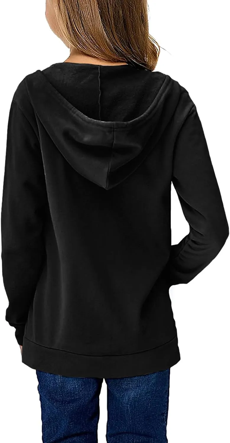 Haloumoning Kids Girls Fleece Pullover Hoodies Cute Leopard Printed Hooded Sweatshirts with Pockets 4-15 Years
