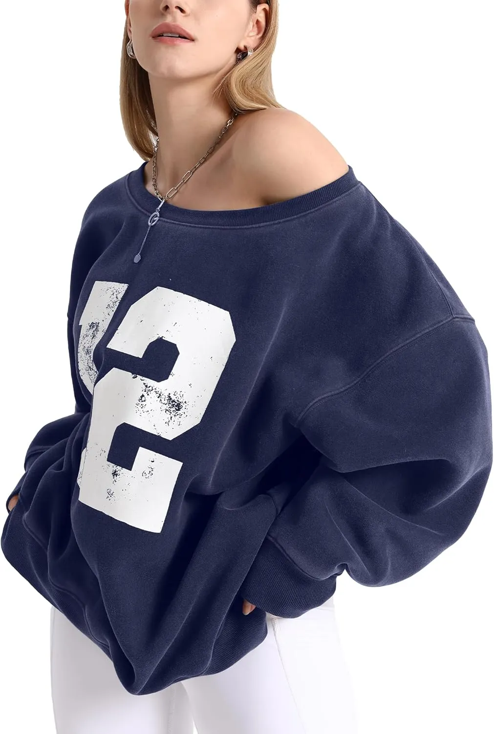 Hatant Off the Shoulder Sweatshirts Womens Graphic Hoodies Jersey Sweatshirts Off Shoulder Sweat Pullover Hoodies for Women