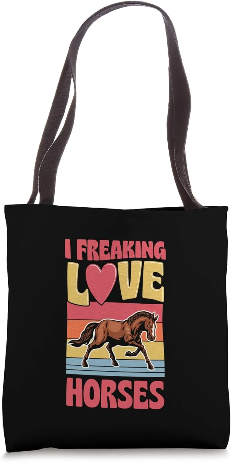 I Freaking Love Horses Retro Equestrian Style Heart Tote Bag