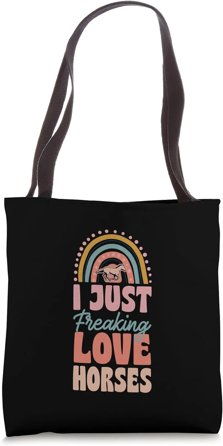 I Just Freaking Love Horses Bohemian Rainbow Trendy Boho Tote Bag