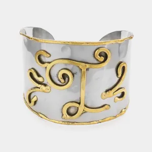 iLLASPARKZ -T- Two Tone Metal Monogram Cuff Bracelet