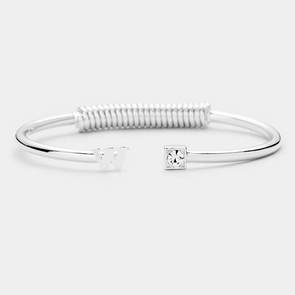 iLLASPARKZ -W- Monogram Brass Metal Round Stone Tip Cuff Bracelet