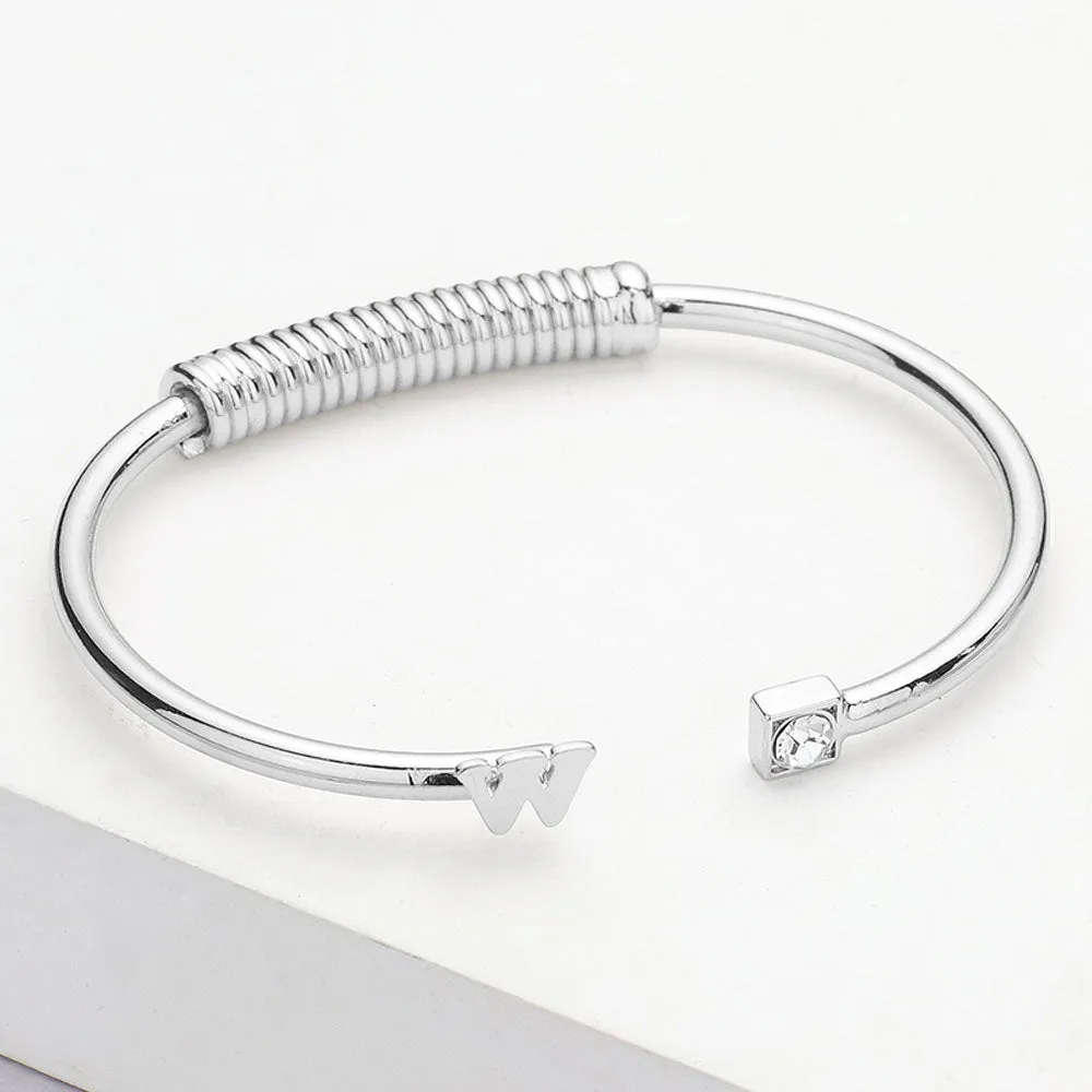 iLLASPARKZ -W- Monogram Brass Metal Round Stone Tip Cuff Bracelet
