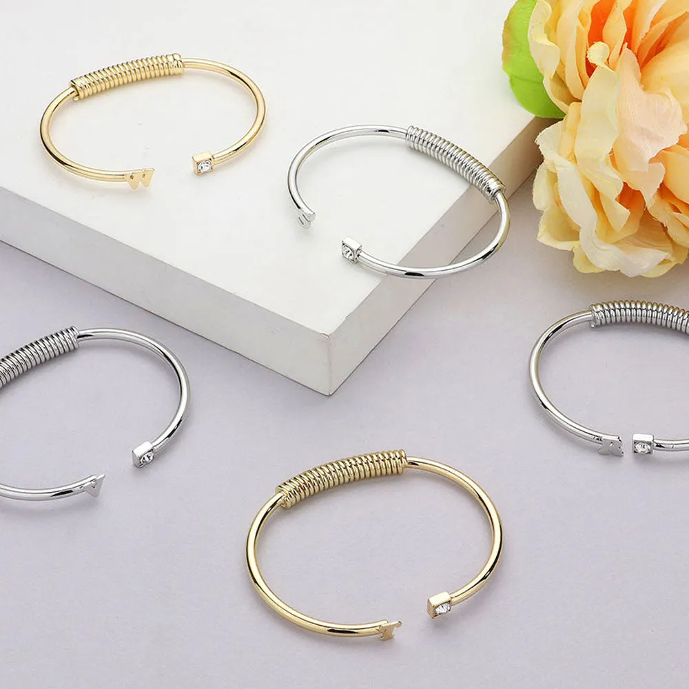 iLLASPARKZ -W- Monogram Brass Metal Round Stone Tip Cuff Bracelet