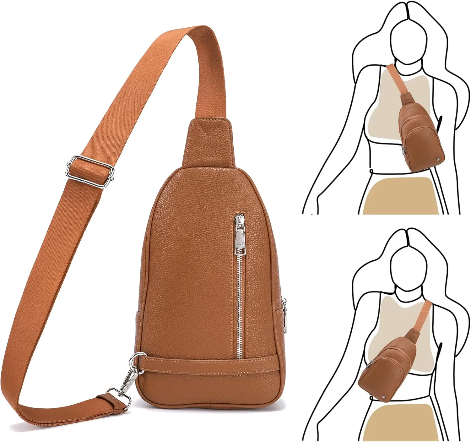 INICAT Crossbody Sling Bags Fanny Packs Leather Purses Chest Bag for Women