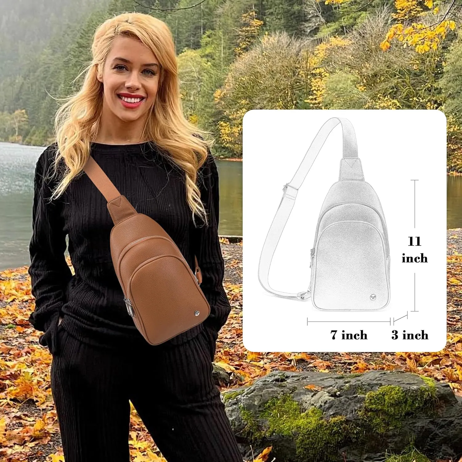 INICAT Crossbody Sling Bags Fanny Packs Leather Purses Chest Bag for Women