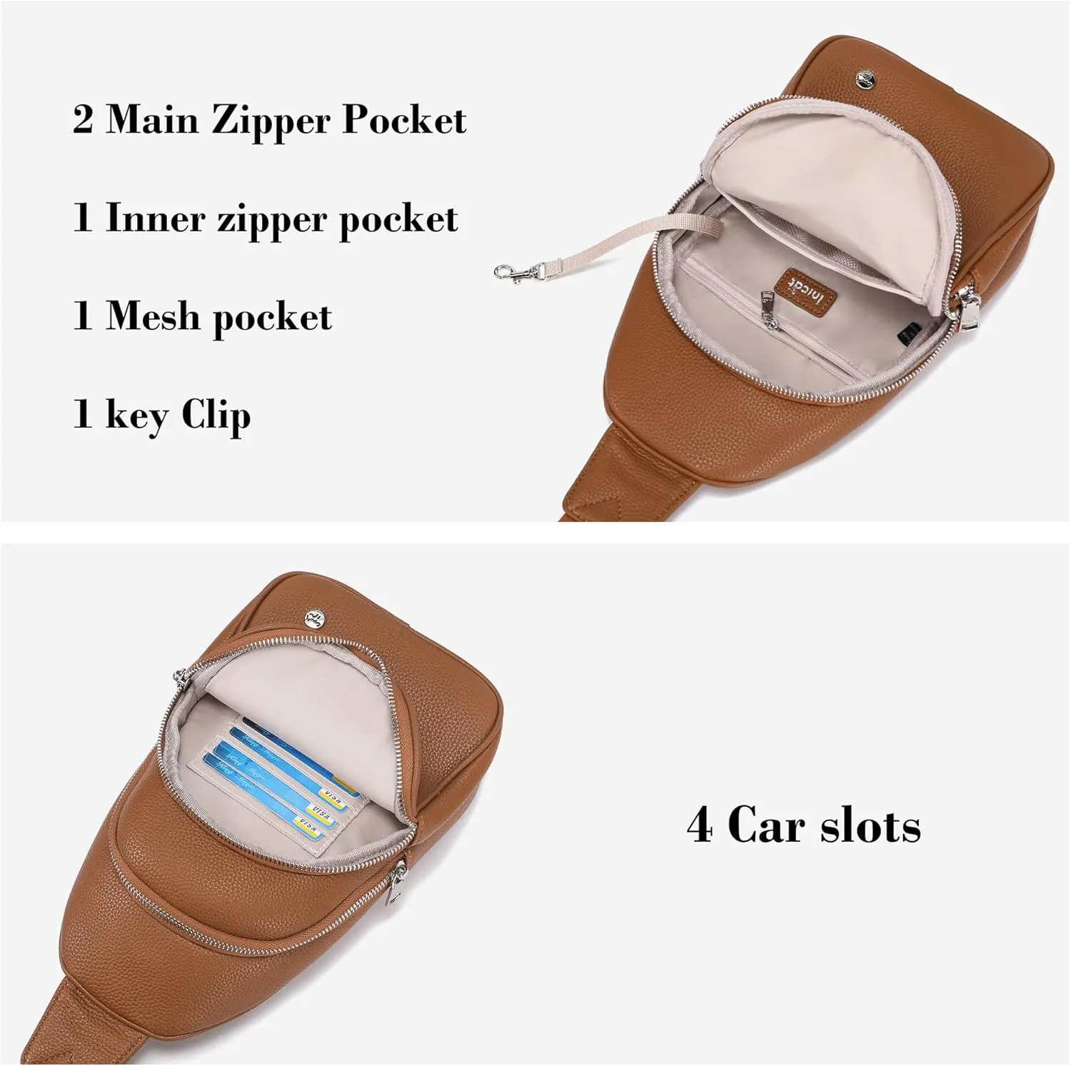 INICAT Crossbody Sling Bags Fanny Packs Leather Purses Chest Bag for Women