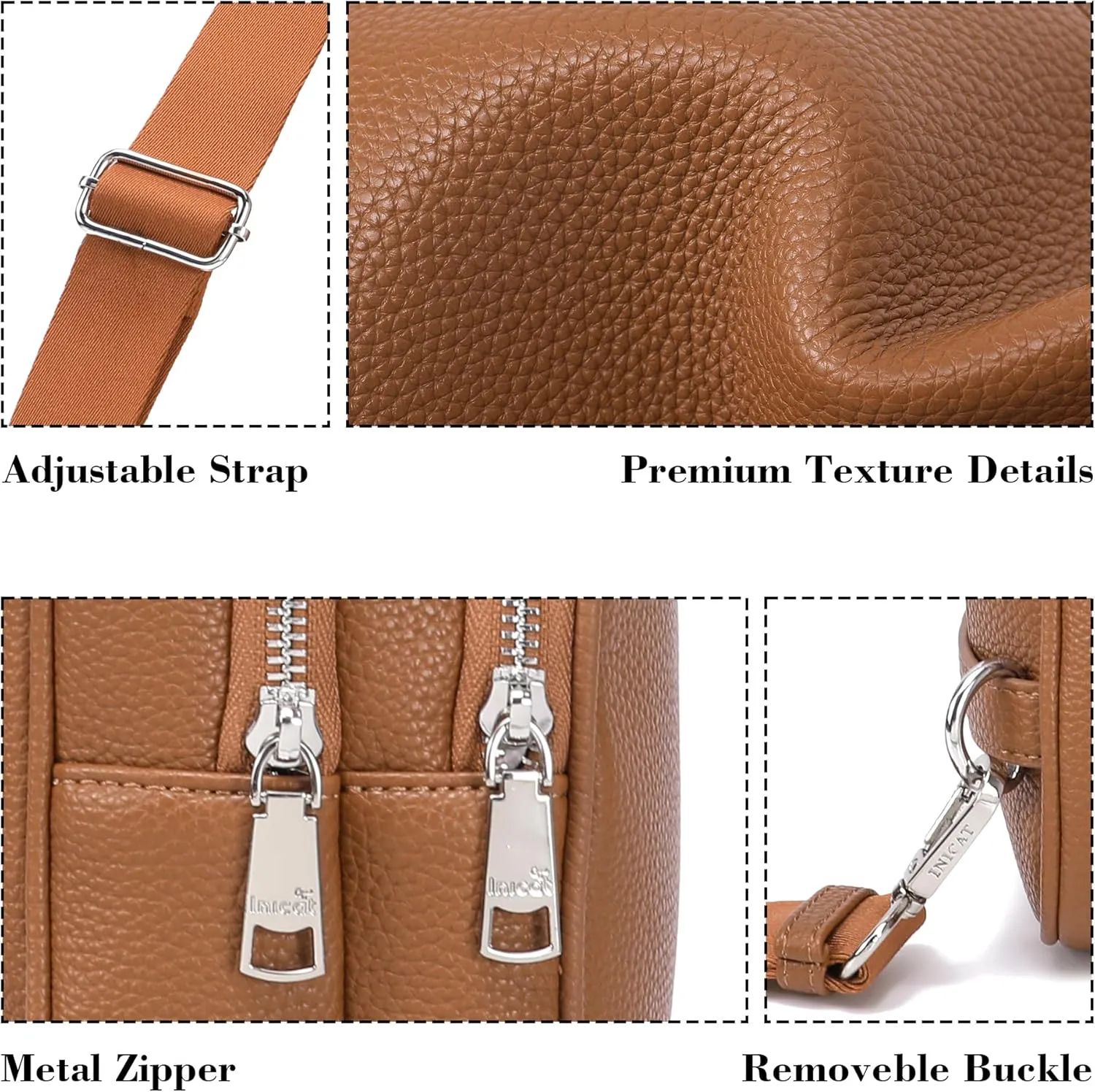 INICAT Crossbody Sling Bags Fanny Packs Leather Purses Chest Bag for Women