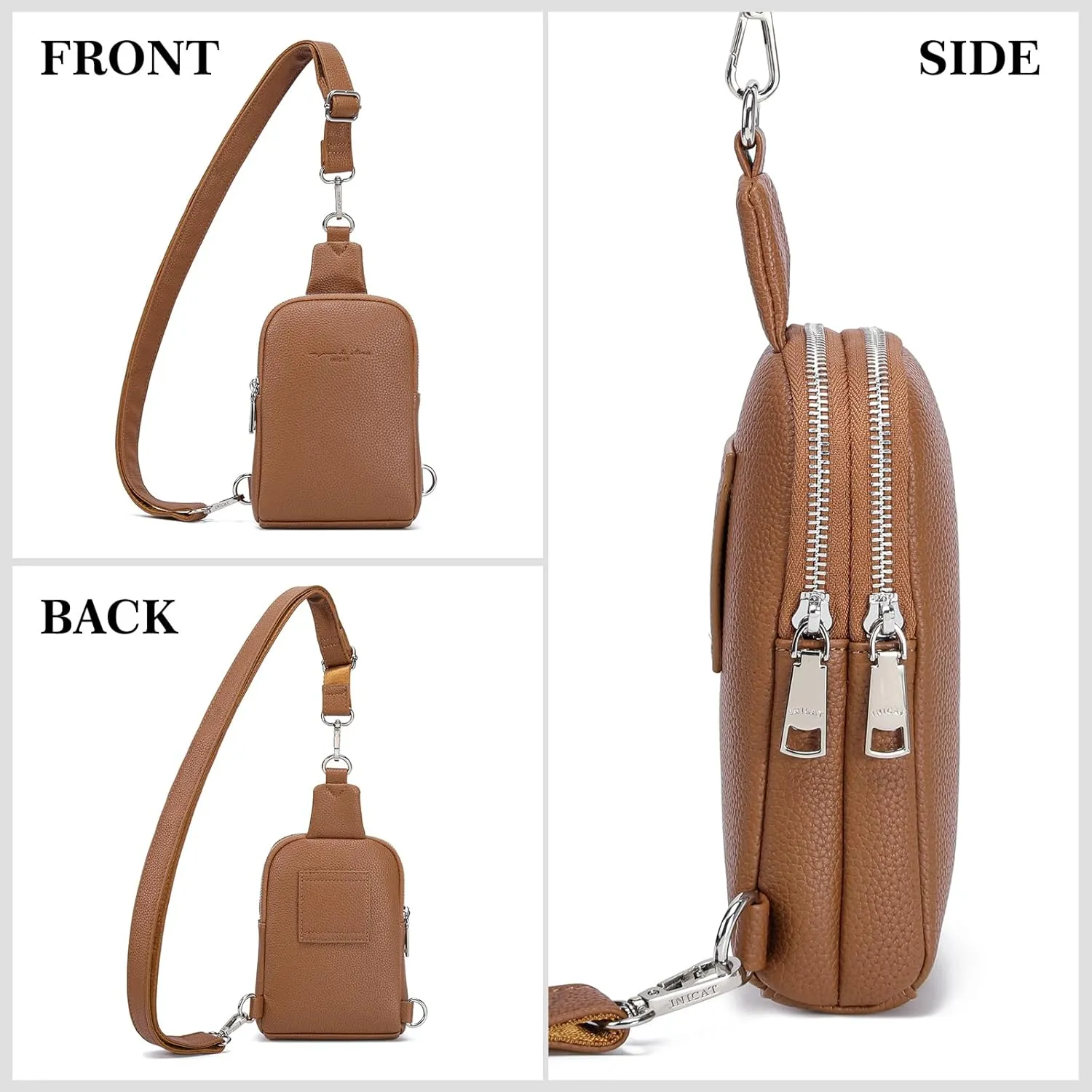 INICAT Small Crossbody Sling Bags for Women Vegan Leather Cell Phone Purse Fanny Packs for Women Men