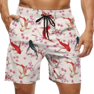 Japanese Fish Cherry Florals Men's Swim Trunks Quick Dry Bathing Suit Swimming Shorts Beach Swimwear