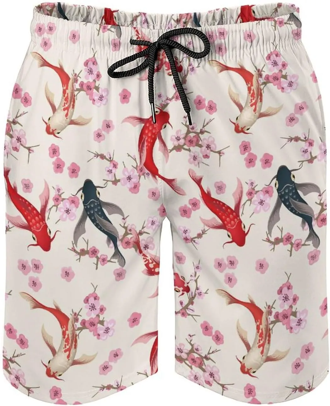 Japanese Fish Cherry Florals Men's Swim Trunks Quick Dry Bathing Suit Swimming Shorts Beach Swimwear