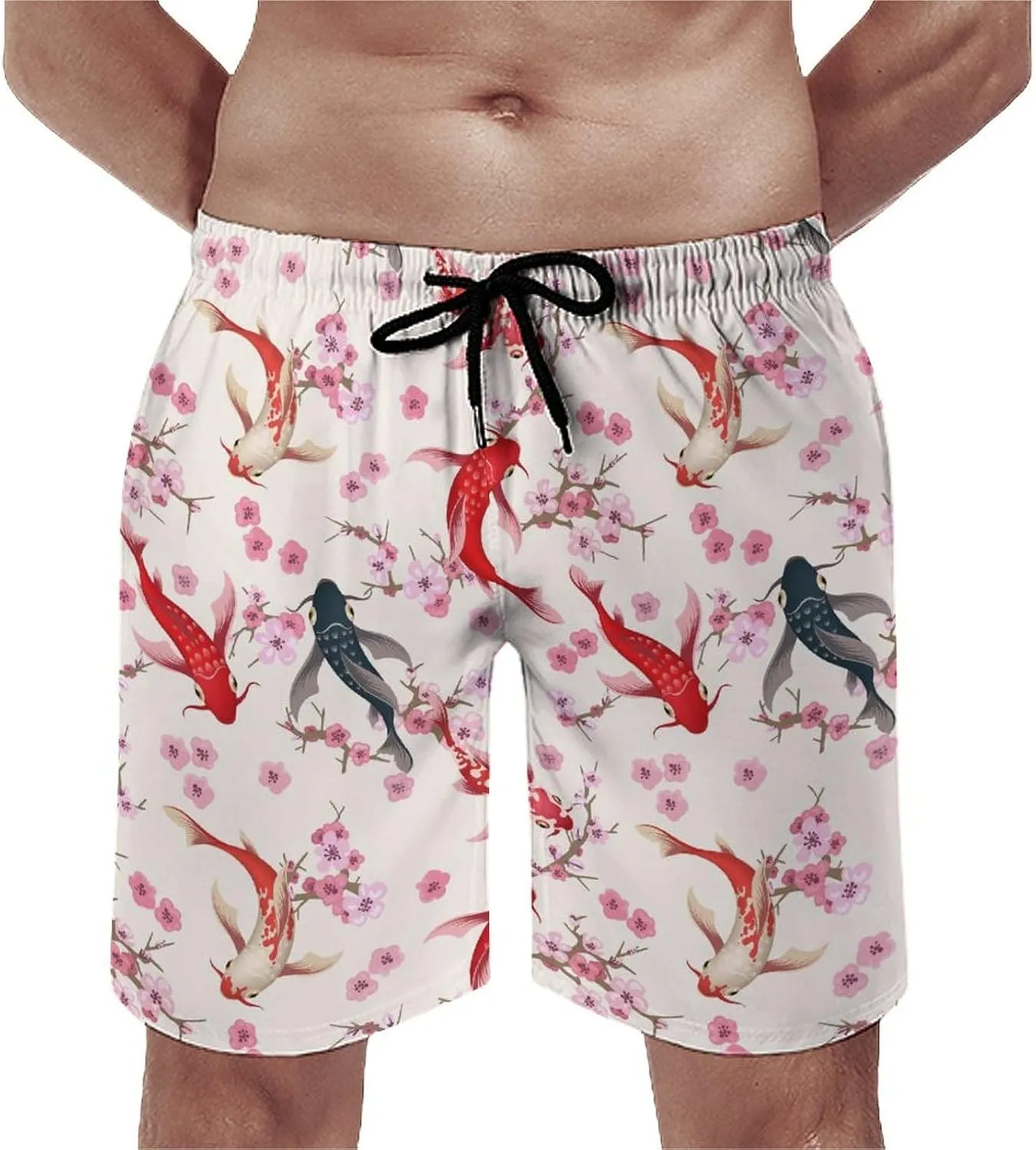 Japanese Fish Cherry Florals Men's Swim Trunks Quick Dry Bathing Suit Swimming Shorts Beach Swimwear