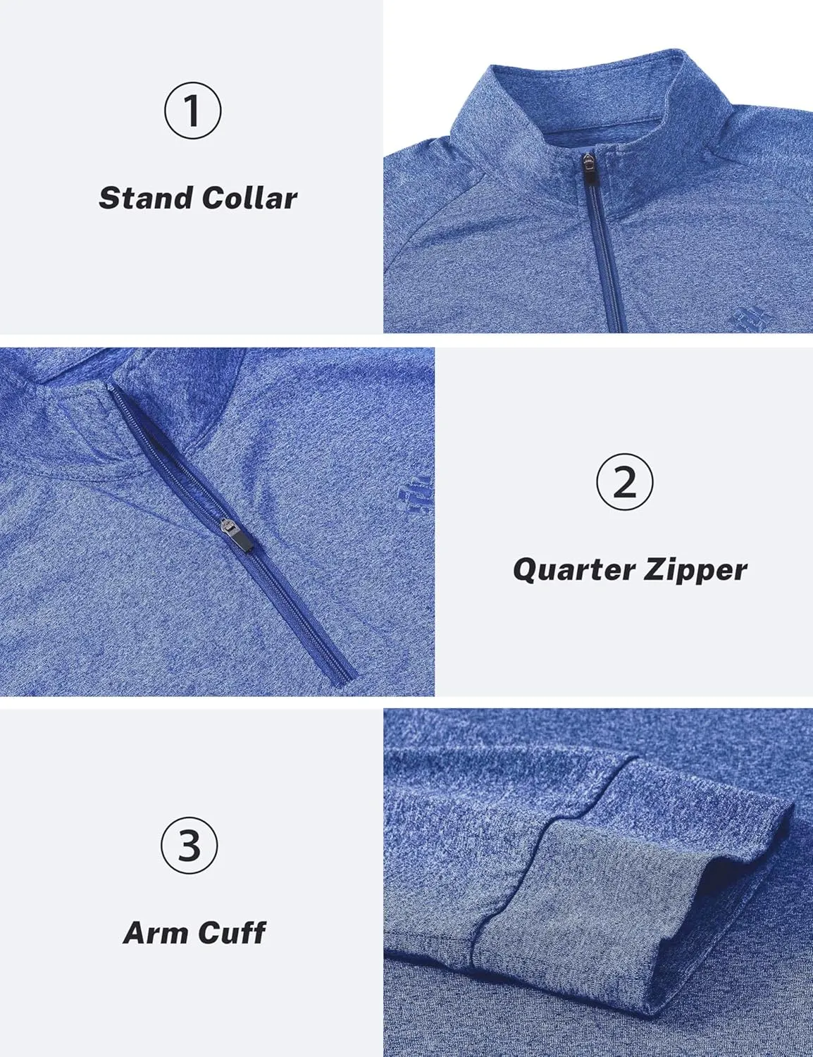JINSHI Mens Long Sleeve Quarter Zip Pullover Stand Collar Active Golf Polo Shirt 1/4 Zipper Fleece Lining Workout Top