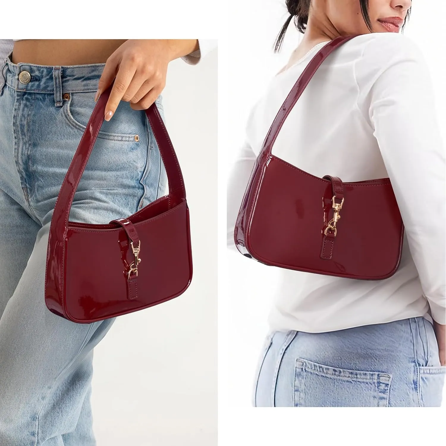 JQWSVE Shoulder Bags for Women Y2k Trendy Purse Cute Hobo Tote Handbag Mini Clutch Purse Underarm Bag With Zipper Closure