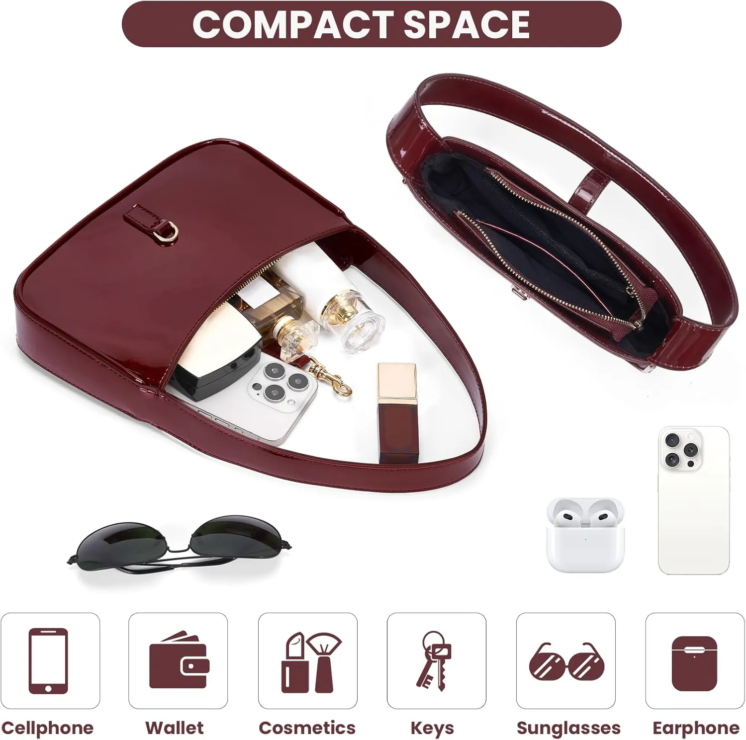 JQWSVE Shoulder Bags for Women Y2k Trendy Purse Cute Hobo Tote Handbag Mini Clutch Purse Underarm Bag With Zipper Closure