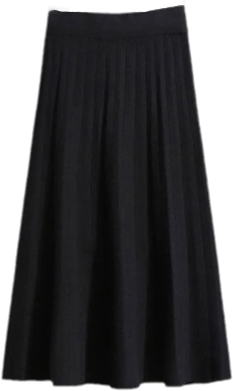 Knitted Midi Pleated Skirt Women for Autumn Winter Korean Ladies High Waist White Black Pleated Skirt Female