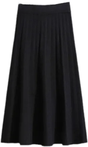 Knitted Midi Pleated Skirt Women for Autumn Winter Korean Ladies High Waist White Black Pleated Skirt Female