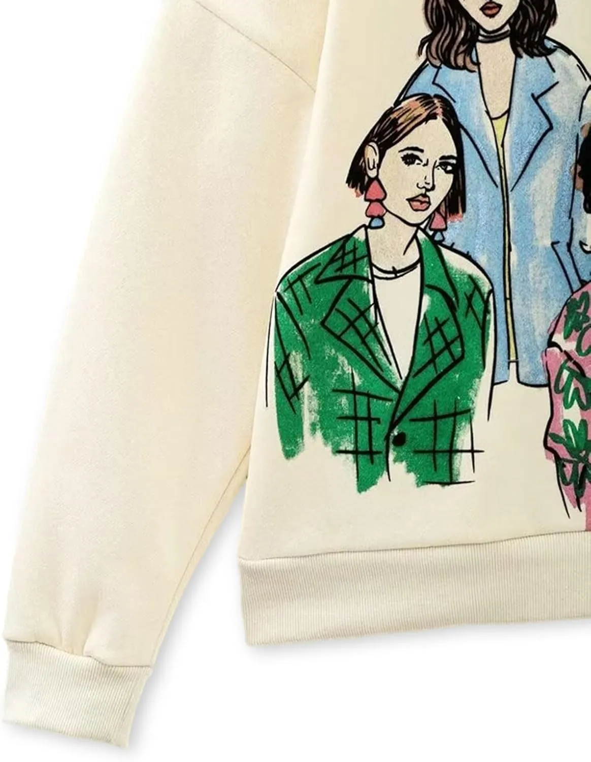 KOSUSANILL Women Long Sleeve Graphic Sweatshirts Girls Print Baggy Loose Pullovers Tops Crew Neck Graffiti Sweater Fall