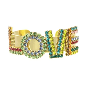 La La Love Cuff in Antique Gold and Multi Colored Crystals - TOVA