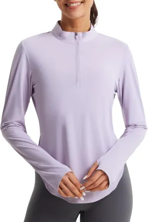 Libin Women's Athletic Running Shirt Long Sleeve Quarter Zip Pullover Moisture Wicking Quick Dry Workout Gym Shirts