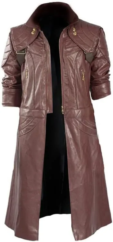 LP-FACON Mens DT Cosplay Costume Maroon Leather Coat Jacket