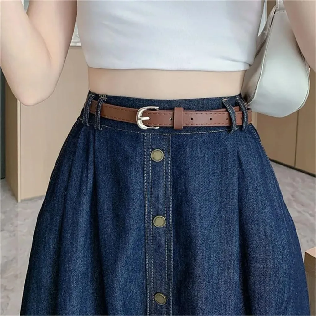 Maxi Long Skirts Women Casual High Waisted Jean Ladies Splicing A-Line Ruffle Denim Skirt