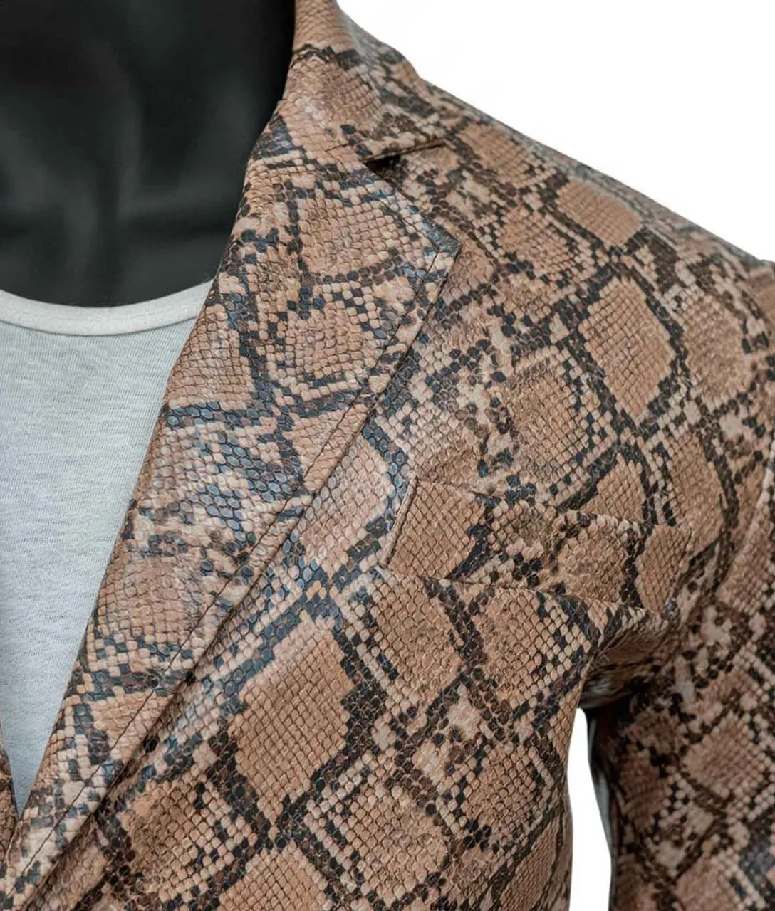Men Classic Print Snake Skin Leather Blazer Sport Coat Jacket