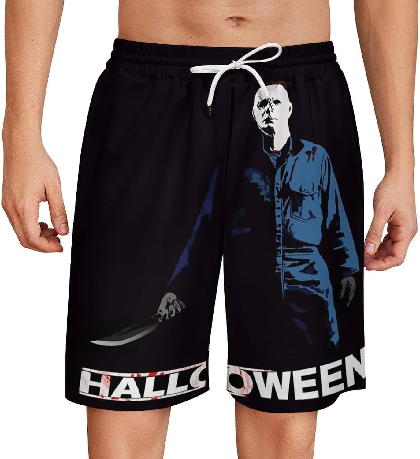 Men's Beach Pants Halloween Michael Myers Summer Board Shorts with Pockets Beach Shorts Bathing Suits for Men